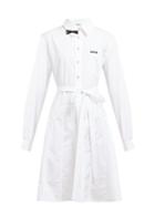 Matchesfashion.com Miu Miu - Bow Embellished Cotton Poplin Shirt Dress - Womens - White