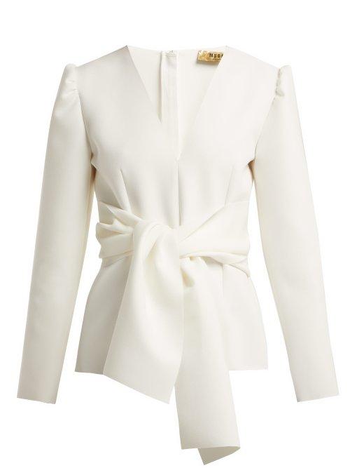 Matchesfashion.com Msgm - Tie Front Crepe Blouse - Womens - White