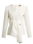 Matchesfashion.com Msgm - Tie Front Crepe Blouse - Womens - White