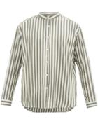 Matchesfashion.com Marrakshi Life - Nero Band-collar Striped Cotton-blend Shirt - Mens - Green Multi