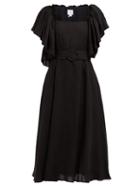 Matchesfashion.com Gl Hrgel - Ruffle Trimmed Belted Linen Midi Dress - Womens - Black