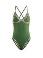 Matchesfashion.com Norma Kamali - Mio Studded Swimsuit - Womens - Green
