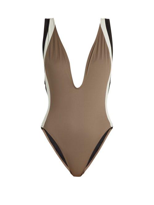 Matchesfashion.com Solid & Striped - The Zoe V Neck Swimsuit - Womens - Brown Multi