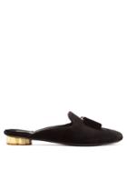 Salvatore Ferragamo Sciacca Flower Heel Velvet Backless Loafers