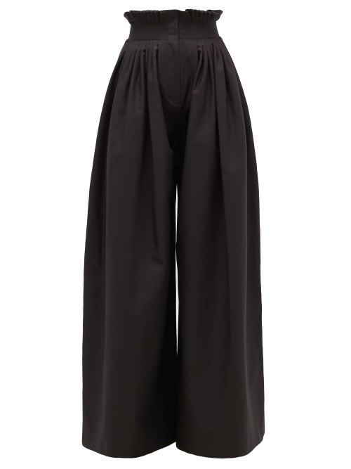 Matchesfashion.com Vika Gazinskaya - Pleated High-rise Cotton Wide-leg Trousers - Womens - Black