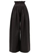 Matchesfashion.com Vika Gazinskaya - Pleated High-rise Cotton Wide-leg Trousers - Womens - Black