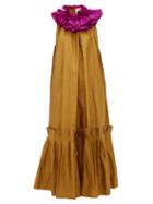 Matchesfashion.com Roksanda - Verda Ruffle Collar Taffeta Dress - Womens - Brown Multi