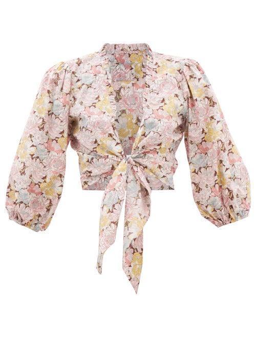 Loup Charmant - Carta Knotted Floral-print Cotton-poplin Top - Womens - Multi