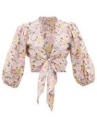 Loup Charmant - Carta Knotted Floral-print Cotton-poplin Top - Womens - Multi