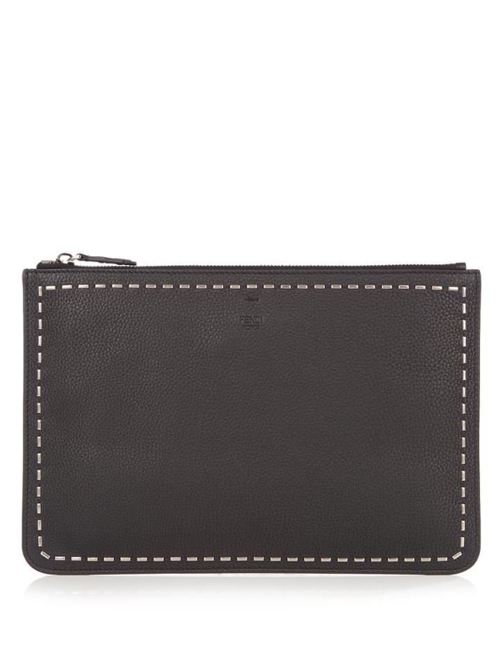 Fendi Stitch-embellished Leather Pouch