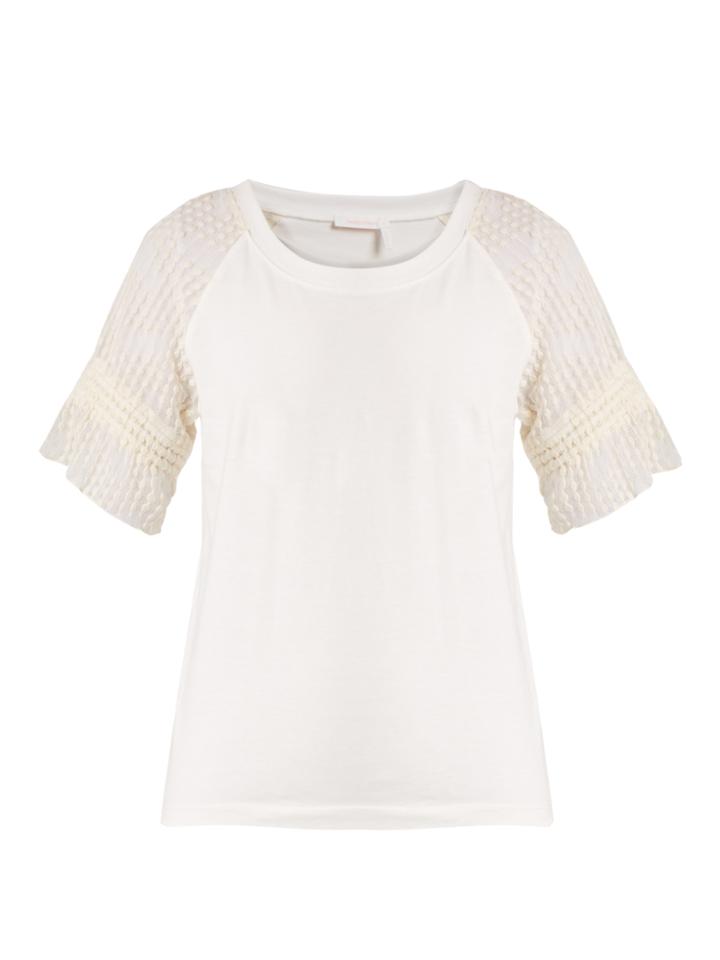 See By Chloé Embroidered-sleeve Cotton-jersey T-shirt