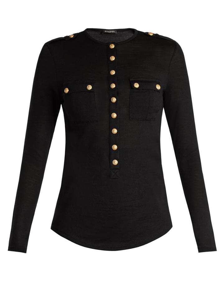 Balmain Button-detail Wool-blend Sweater