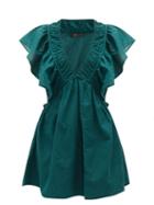 Matchesfashion.com Mes Demoiselles - Calixte Ruffled Cotton-poplin Mini Dress - Womens - Green