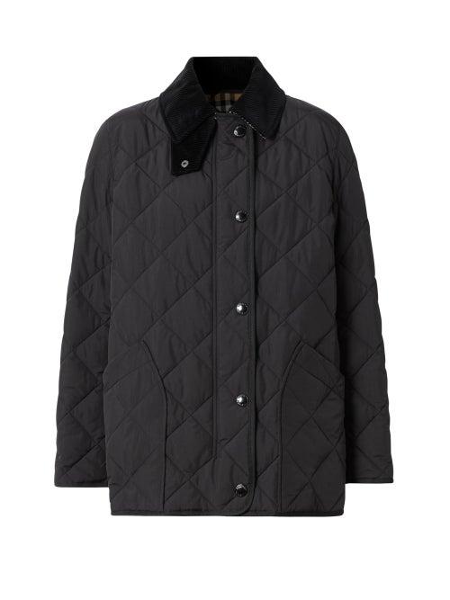 Burberry - Cotswold Corduroy-trimmed Quilted Jacket - Womens - Black