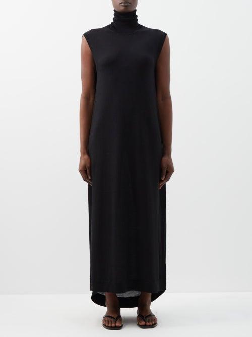 Toteme - High Neck Merino Cocoon Dress - Womens - Black