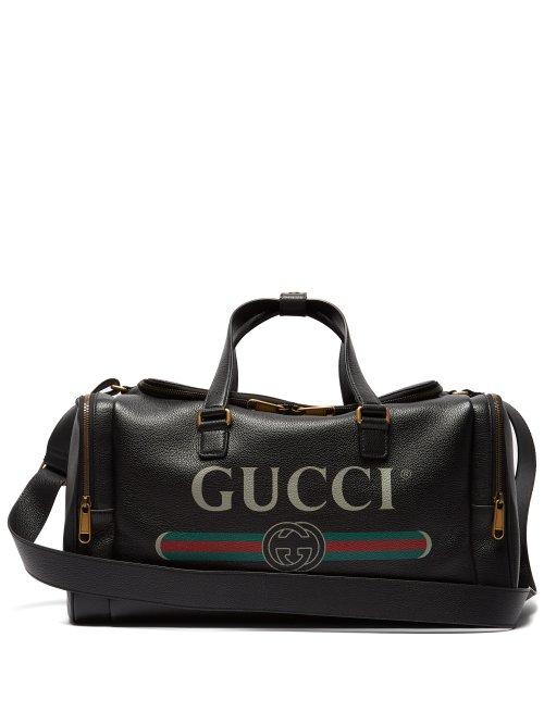 Matchesfashion.com Gucci - Logo Print Grained Leather Holdall - Mens - Black