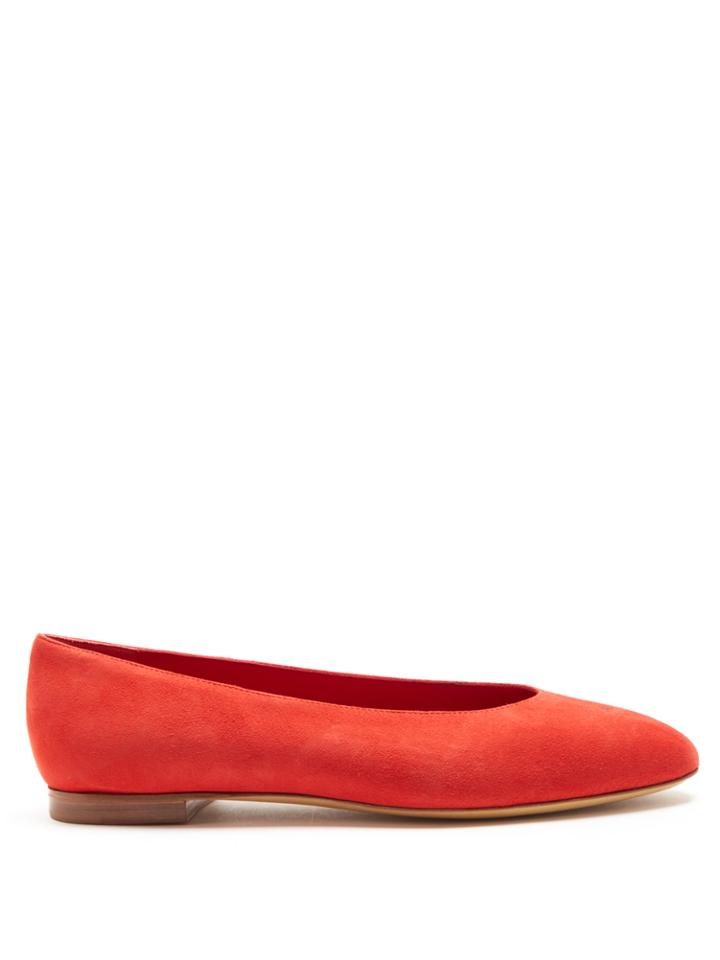 Mansur Gavriel Almond-toe Suede Ballerina Pumps