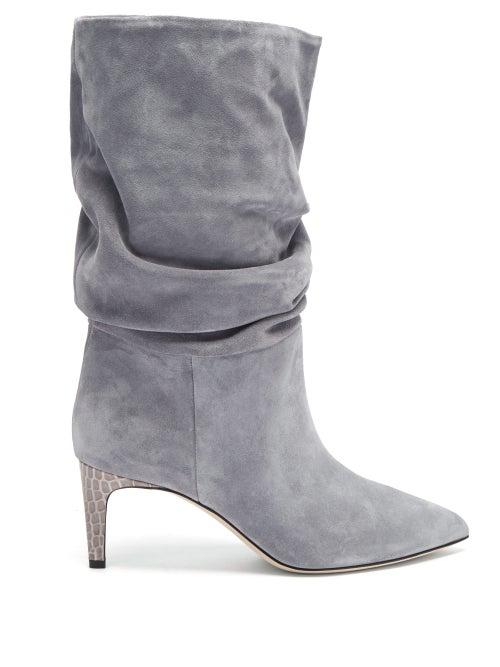 Matchesfashion.com Paris Texas - Slouchy Python-effect Leather Ankle Boots - Womens - Grey