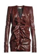 Saint Laurent Ruffled Square-shoulder Leather Mini Dress