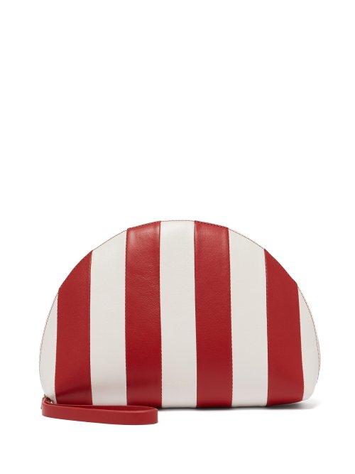 Matchesfashion.com Mansur Gavriel - Mini Moon Striped Leather Clutch - Womens - Red White