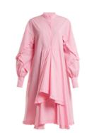 Matchesfashion.com Msgm - Stand Collar Ruffle Trimmed Cotton Shirtdress - Womens - Pink