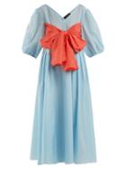 Matchesfashion.com Anna October - Contrast Bow Detailed Cotton Blend Dress - Womens - Blue Multi