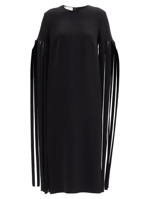 Matchesfashion.com Valentino - Cady Couture Fringe-sleeve Silk Midi Dress - Womens - Black