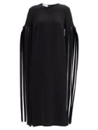 Matchesfashion.com Valentino - Cady Couture Fringe-sleeve Silk Midi Dress - Womens - Black