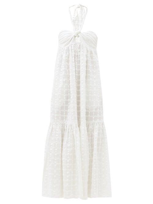 Matchesfashion.com Mara Hoffman - Basila Halter-neck Checked Organic-cotton Dress - Womens - White