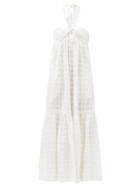 Matchesfashion.com Mara Hoffman - Basila Halter-neck Checked Organic-cotton Dress - Womens - White