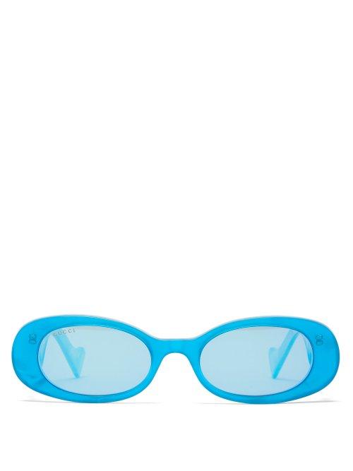 Matchesfashion.com Gucci - Oval Frame Pearlescent Acetate Sunglasses - Womens - Light Blue