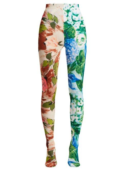 Matchesfashion.com Richard Quinn - Contrasting Rose Print High Rise Velvet Leggings - Womens - Multi