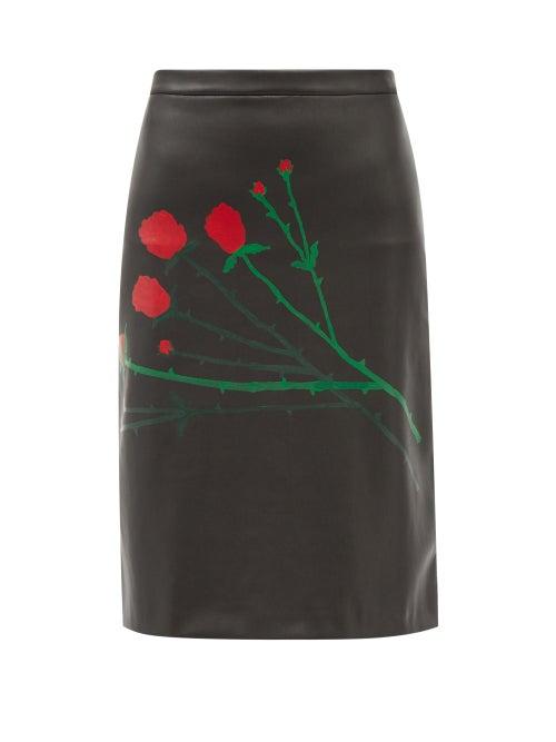 Bernadette - Eva Floral-print Faux-leather Skirt - Womens - Black Multi