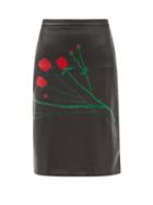 Bernadette - Eva Floral-print Faux-leather Skirt - Womens - Black Multi
