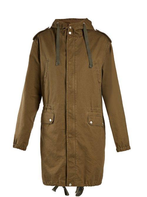 Matchesfashion.com Saint Laurent - High Neck Drawstring Waist Cotton Blend Parka - Womens - Khaki