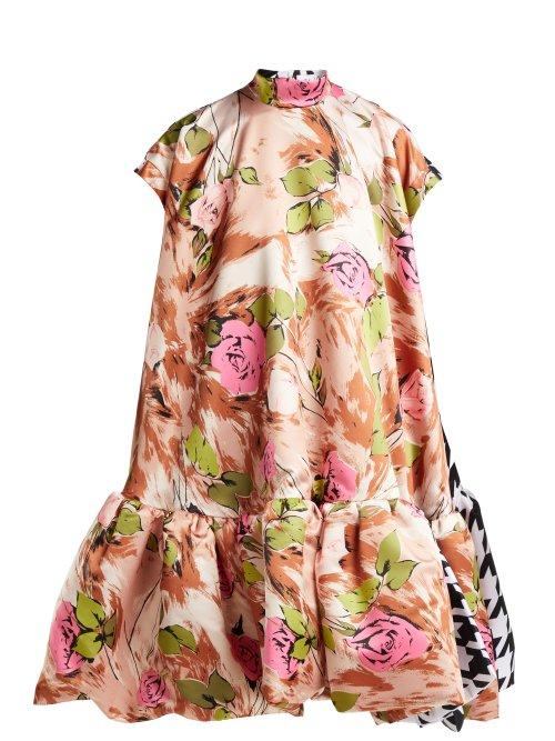 Matchesfashion.com Richard Quinn - Contrasting Print A Line Satin Dress - Womens - Multi