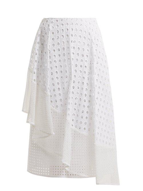 Matchesfashion.com Sportmax - Nabulus Eyelet Lace Asymmetric Skirt - Womens - White