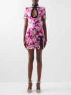 Alessandra Rich - Floral-print Silk-satin Mini Dress - Womens - Fuchsia