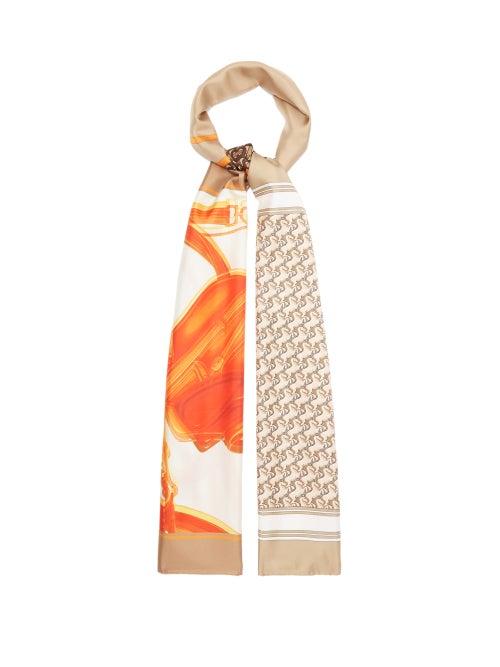 Matchesfashion.com Burberry - Society Montage-print Silk-faille Scarf - Womens - Beige Multi