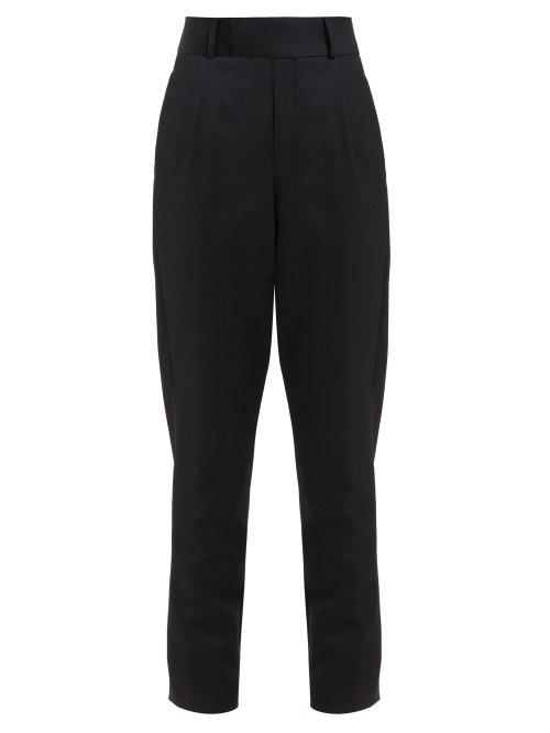 Matchesfashion.com Saint Laurent - High Rise Wool Twill Tapered Trousers - Womens - Black