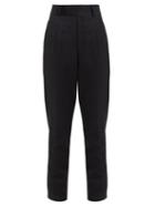 Matchesfashion.com Saint Laurent - High Rise Wool Twill Tapered Trousers - Womens - Black
