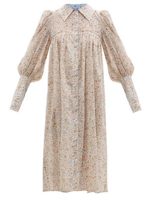 Matchesfashion.com Thierry Colson - Wendy Floral-print Cotton-voile Dress - Womens - Brown Print