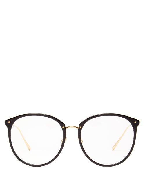 Matchesfashion.com Linda Farrow - Kings Round Acetate And 18kt Gold-plated Glasses - Womens - Black Gold