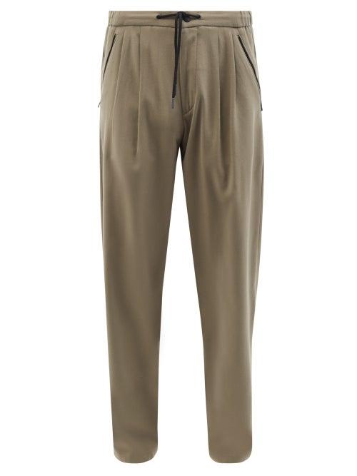 Giorgio Armani - Drawstring-waist Pleated Wool-flannel Trousers - Mens - Beige
