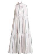 Asceno Striped Neck-tie Cotton Dress