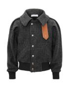 Jw Anderson - Leather-tab Prince Of Wales-check Bomber Jacket - Mens - Grey