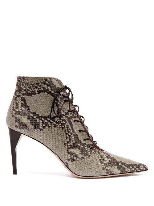 Matchesfashion.com Miu Miu - Python Effect Leather Ankle Boots - Womens - Grey