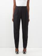 Alessandra Rich - Pleated Pinstripe Wool-blend Cropped Trousers - Womens - Black Silver