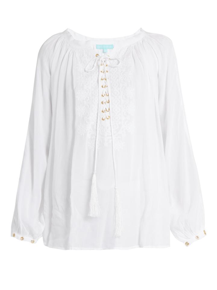 Melissa Odabash Alessandra Lace-up Embroidered Top