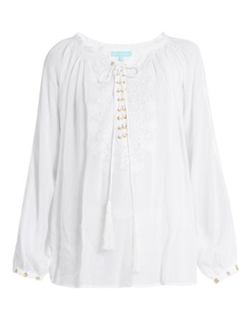 Melissa Odabash Alessandra Lace-up Embroidered Top
